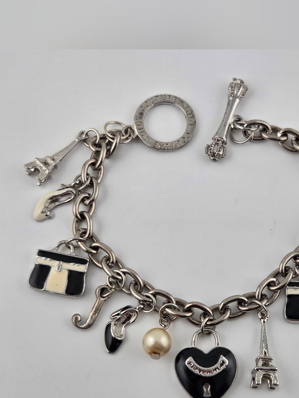 Juicy Couture Y2K Mini Parisian Noir Silvertone Charm Bracelet
